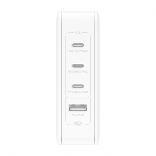 FUENTE DE ALIMENTACIÓN USB Belkin DE 140 W Y 4 PUERTOS CON ENCHUFE PARA REINO UNIDO, UE Y EE. UU. [WCH014BTWH]