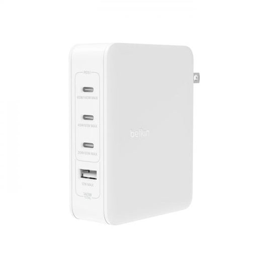 FUENTE DE ALIMENTACIÓN USB Belkin DE 140 W Y 4 PUERTOS CON ENCHUFE PARA REINO UNIDO, UE Y EE. UU. [WCH014BTWH]