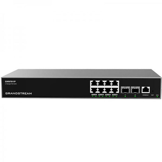 Grandstream Layer 3 Managed Network Switch, 8x GbE RJ45 PoE 802.3 af/at, up to 30W per port, 2x SFP+, fan-less. Utilizzabile con il controller GWN sia in Cloud che on premise GWN7811P [GWN7811P]