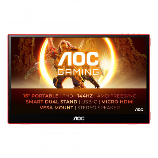 AOC 16G3 Monitor PC 39,6 cm (15.6") 1920 x 1080 Pixel Nero, Rosso [16G3]