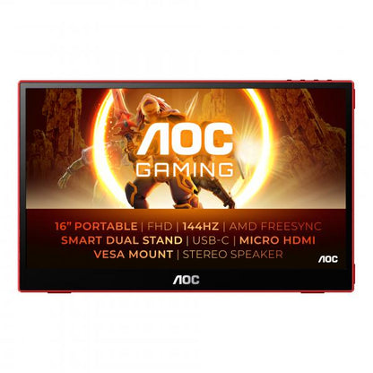 AOC 16G3 TV e monitor portatile Nero, Rosso 39,6 cm (15.6") TFT 1920 x 1080 Pixel [16G3]