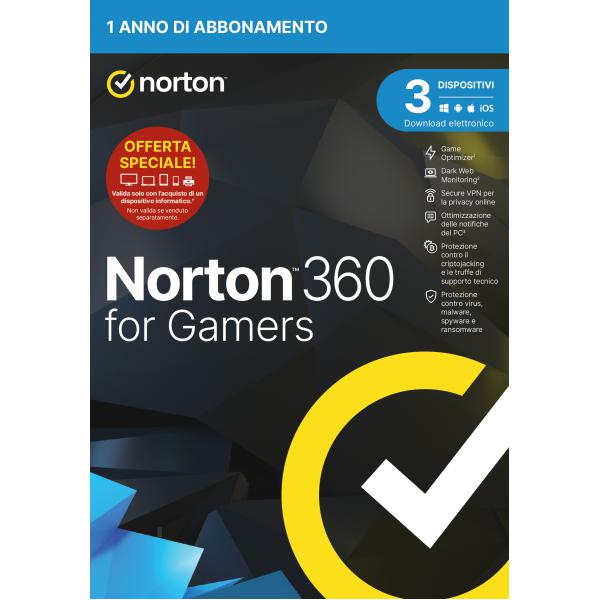 NORTON 360 FOR GAMERS 50GB IT 1 USER 3 DEVICE 1Y ATTACH VECCHIO CODICE 21416227 [21429372]