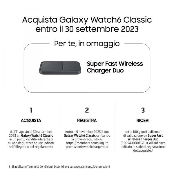 Samsung Galaxy Watch6 Classic Smartwatch Fitness Tracker Ghiera Interattiva in Acciao Inox 47mm Graphite [SM-R960NZKAITV]