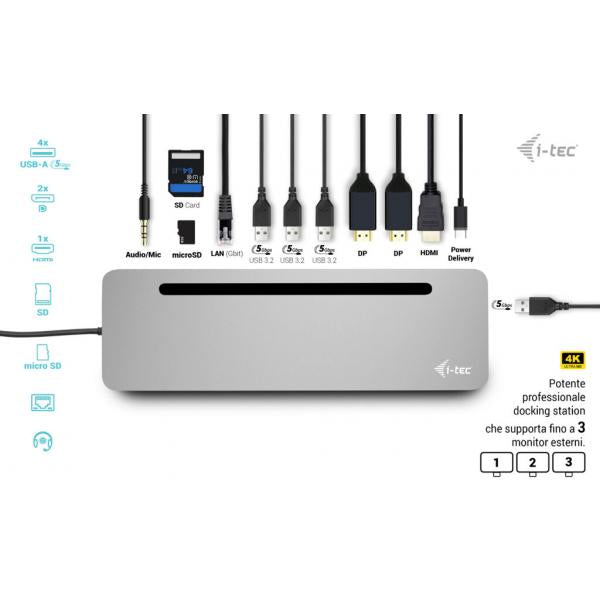 I-TEC DOCKING STATION USB-C METAL ERGONOMIC DISPLAY CON POWER DELIVERY 100W [C31FLAT2PDPRO]