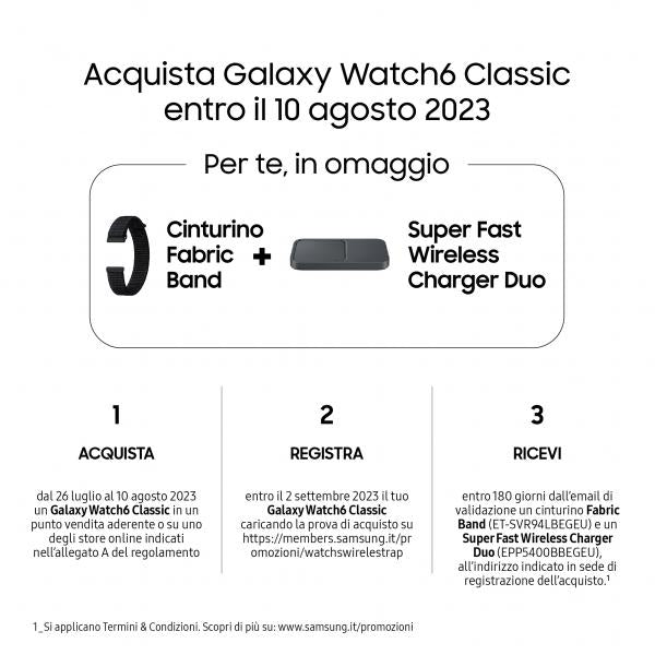 Samsung Galaxy Watch6 Classic SM-R965F 3,81 cm (1.5") Super AMOLED 47 mm Digitale 480 x 480 Pixel Touch screen 4G Nero Wi-Fi GPS (satellitare) [SM-R965FZKAITV]