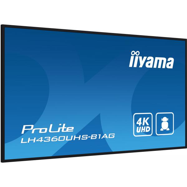 iiyama PROLITE Pannello A digitale 108 cm (42.5") LED Wi-Fi 500 cd/m 4K Ultra HD Nero Processore integrato Android 11 24/7 [LH4360UHS-B1AG]