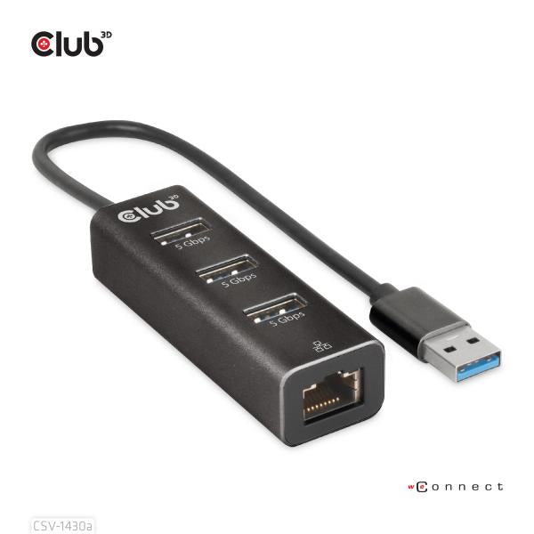 CLUB3D HUB USB 3.2 GEN1 TYPE A 3-Ports Gigabit Ethernet [CSV-1430A]