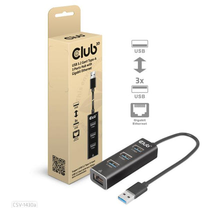 CLUB3D HUB USB 3.2 GEN1 TYPE A 3-Ports Gigabit Ethernet [CSV-1430A]