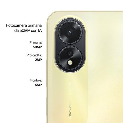 OPPO A38 4G Smartphone, AI Doppia fotocamera 50+2MP, Selfie 5MP, Display 6.56 90HZ LCD HD+, 5000mAh, RAM 4 (Esp 1GB/2GB/4GB)+ROM 128GB (esp1TB), IP54, [Versione Italia],Glowing Gold [0111040287]