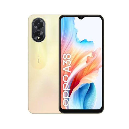 OPPO A38 4G Smartphone, AI Doppia fotocamera 50+2MP, Selfie 5MP, Display 6.56 90HZ LCD HD+, 5000mAh, RAM 4 (Esp 1GB/2GB/4GB)+ROM 128GB (esp1TB), IP54, [Versione Italia],Glowing Gold [0111040287]