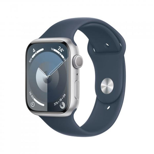 Apple Watch Series 9 GPS Cassa 45mm in Alluminio Argento con Cinturino Sport Blu Tempesta - M/L [MR9E3QL/A]
