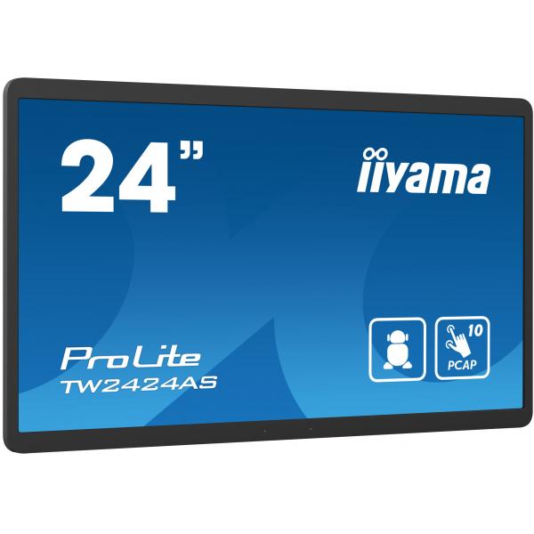 iiyama TW2424AS-B1 Visor de mensajes Panel plano para señalización digital 60,5 cm (23.8") Wi-Fi 250 cd/m 4K Ultra HD Pantalla táctil negra Procesador incorporado Android 24/7 [TW2424AS-B1] 