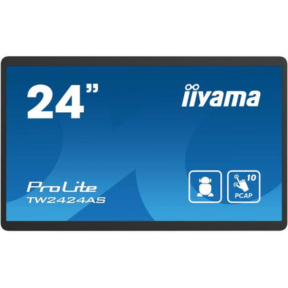 iiyama TW2424AS-B1 Visor de mensajes Panel plano para señalización digital 60,5 cm (23.8") Wi-Fi 250 cd/m 4K Ultra HD Pantalla táctil negra Procesador incorporado Android 24/7 [TW2424AS-B1] 