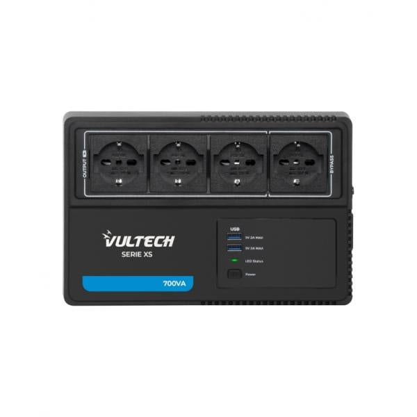 Vultech UPS700VA-XS - Gruppo di continuità 700VA 4x Bipasso/Schuko + 2x USB [UPS700VA-XS]