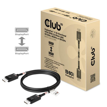 CLUB3D CAVO DISPLAYPORT 2.1 BI-DIRECTIONAL VESA DP80 4K120Hz, 8K60Hz or 10K30Hz M/M 1.2m/3.94ft [CAC-1091]