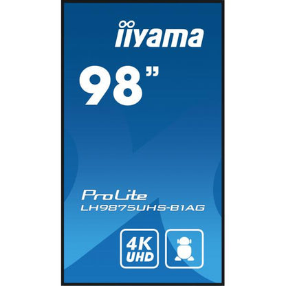 iiyama PROLITE Pannello A digitale 2,49 m (98") LED Wi-Fi 500 cd/m 4K Ultra HD Nero Processore integrato Android 11 24/7 [LH9875UHS-B1AG]