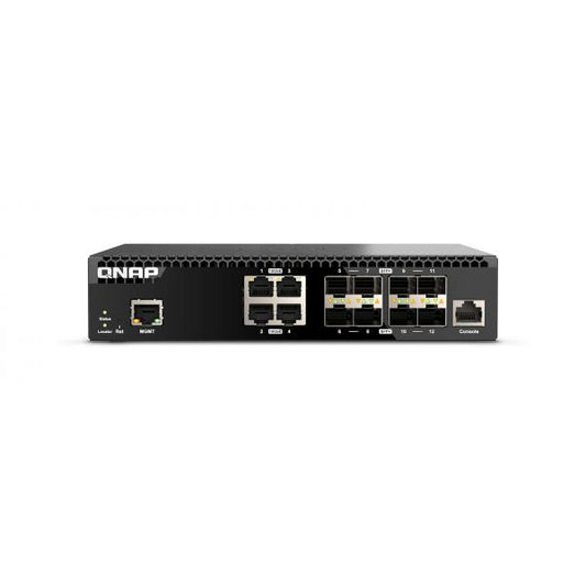 QNAP - QSW-M3212R-8S4T, Management Switch, 12 port of 10GbE port speed, 8 port SFP+, 4 port 10gbE RJ45, half-rackmount design QSW-M3212R-8S4T [QSW-M3212R-8S4T]