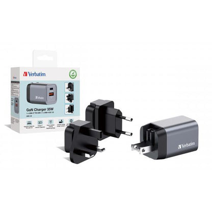 CARGADOR DE PARED VERBATIM CNG-35 CARGADOR GAN 2 PUERTOS 35W USB A/C (UE/UK/US) [32200]