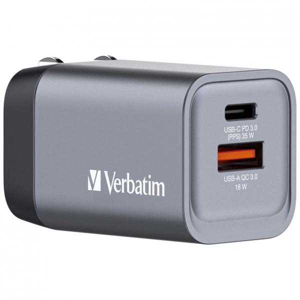 CARGADOR DE PARED VERBATIM CNG-35 CARGADOR GAN 2 PUERTOS 35W USB A/C (UE/UK/US) [32200]