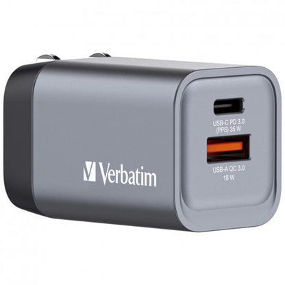 CARGADOR DE PARED VERBATIM CNG-35 CARGADOR GAN 2 PUERTOS 35W USB A/C (UE/UK/US) [32200]