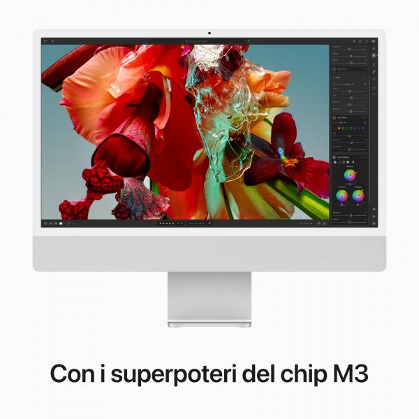 Apple iMac con Retina 24'' Display 4.5K M3 chip con 8core CPU e 8core GPU, 256GB SSD - Argento [MQR93T/A]