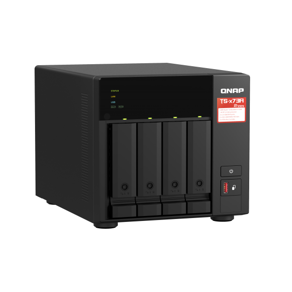 QNAP NAS - 4-bay NAS, AMD Ryzen V1000 series V1500B 4C/8T 2.2GHz, 8GB DDR4 RAM (2 x SODIMM slots, max. 64GB, optional ECC RAM support), 4x SATA 6Gb/s bays, 2x M.2 NVMe PCIe Gen3 SSD slots, 2 [TS-473A-SW5T]