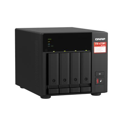 QNAP NAS - 4-bay NAS, AMD Ryzen V1000 series V1500B 4C/8T 2.2GHz, 8GB DDR4 RAM (2 x SODIMM slots, max. 64GB, optional ECC RAM support), 4x SATA 6Gb/s bays, 2x M.2 NVMe PCIe Gen3 SSD slots, 2 [TS-473A-SW5T]