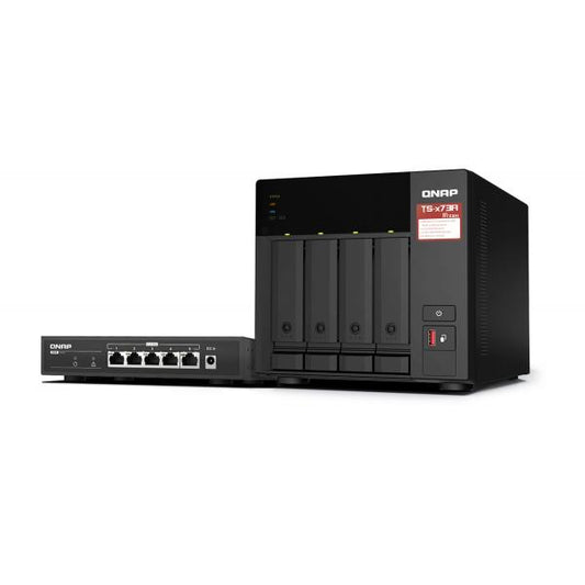 QNAP NAS - 4-bay NAS, AMD Ryzen V1000 series V1500B 4C/8T 2.2GHz, 8GB DDR4 RAM (2 x SODIMM slots, max. 64GB, optional ECC RAM support), 4x SATA 6Gb/s bays, 2x M.2 NVMe PCIe Gen3 SSD slots, 2 [TS-473A-SW5T]