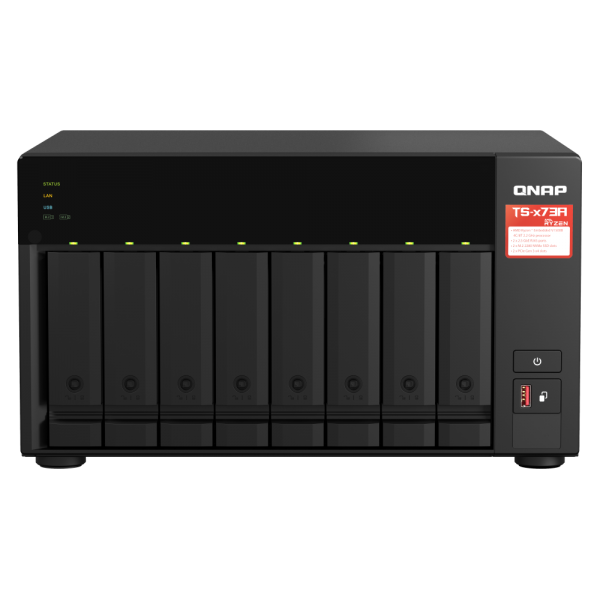 QNAP NAS - 12-bay, 2U, 3.5" SATA HDD NAS, AMD Ryzen 5 7000 series 6C12T (boost up to 5.1 GHz), 16GB DDR5 non-ECC RAM (max. 128GB total), 2x M.2 2280 PCIe Gen5 x2 slots for SSD cache, 2x 10GB [TS-h1277AXU-RP-R5-16G]