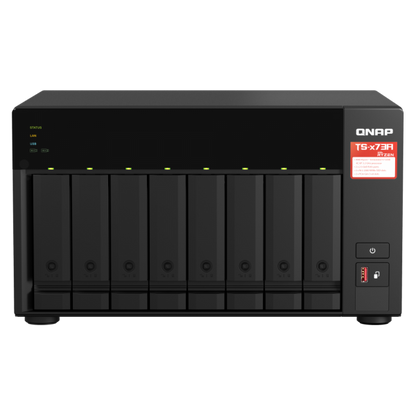 QNAP NAS - 12-bay, 2U, 3.5" SATA HDD NAS, AMD Ryzen 5 7000 series 6C12T (boost up to 5.1 GHz), 16GB DDR5 non-ECC RAM (max. 128GB total), 2x M.2 2280 PCIe Gen5 x2 slots for SSD cache, 2x 10GB [TS-h1277AXU-RP-R5-16G]