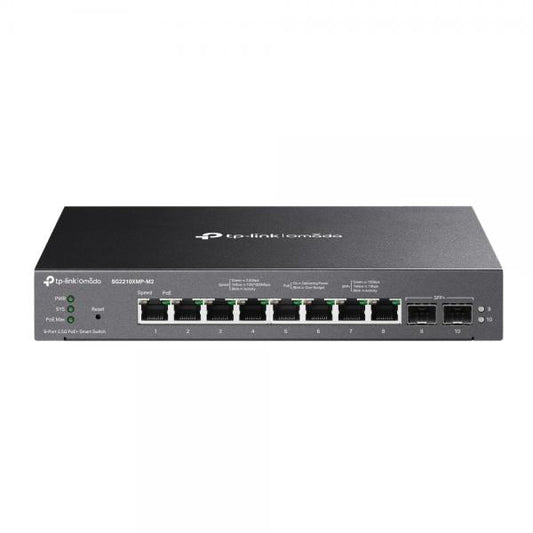 TP-Link - SG2210XMP-M2 - Omada 8-Port 2.5GBASE-T and 2-Port 10GE SFP+ Smart Switch with 8-Port PoE+, 8 2.5G PoE+ Ports, 2 10G SFP+ Slots, 802.3at/af, 160 W PoE Power, Desktop & Fanless Ste [SG2210XMP-M2]