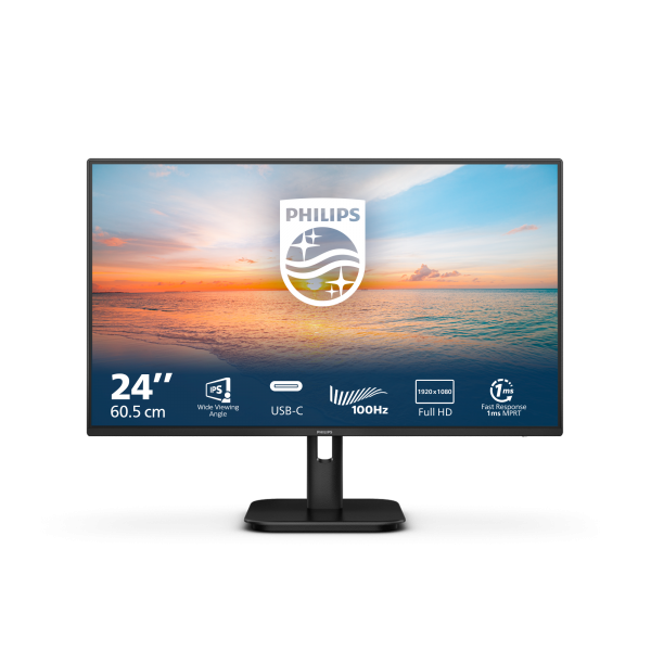 MONITOR PHILIPS 23.8 LED IPS 16:9 FHD 4MS 250 CDM 100HZ, DOCK USB-C, HDMI, MULTIMEDIA [24E1N1300A]