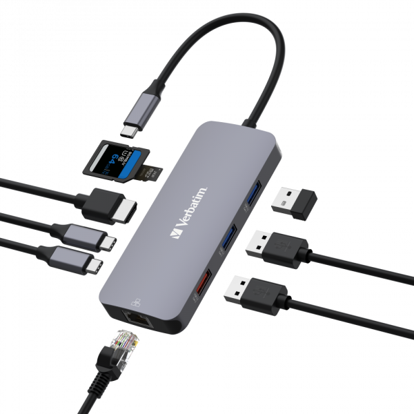 Verbatim CMH-09 USB tipo C 10000 Mbit/s Plata [32152]