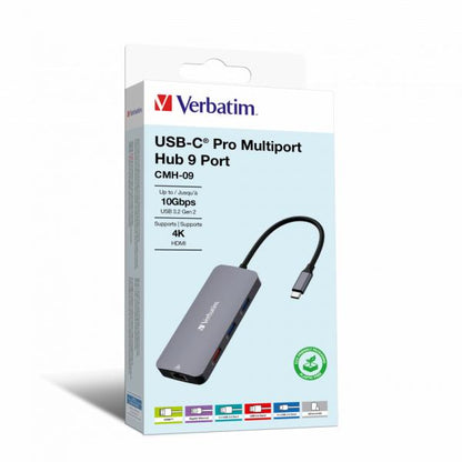 Verbatim CMH-09 USB tipo C 10000 Mbit/s Plata [32152]