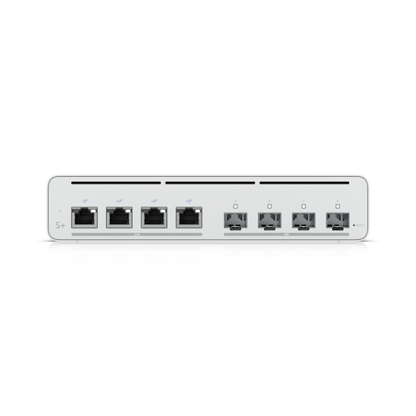 Ubiquiti - UISP-S-Plus-EU - Switch for ISP application with (4) 2.5 GbE RJ45 ports with 27V passive PoE output, (4) 10G SFP+ ports, 60W (27V) total PoE availability*, 20W/port (2-pair) / 40W [UISP-S-Plus-EU]