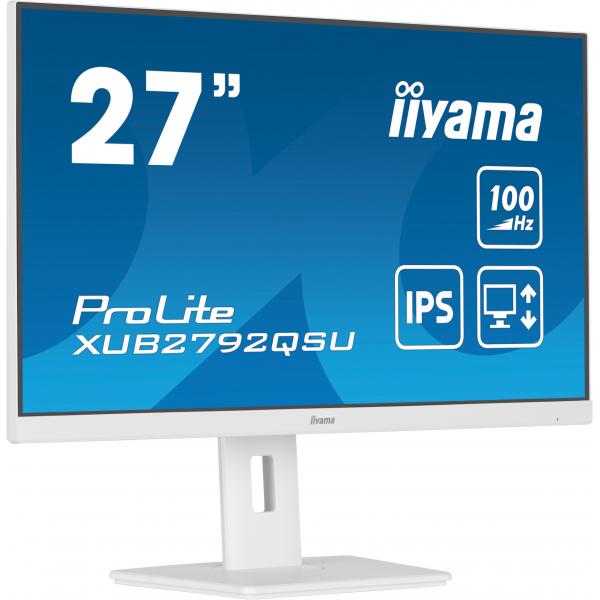 Iiyama ProLite 27 inch - Quad HD IPS LED Monitor - 2560x1440 - White - Pivot / HAS [XUB2792QSU-W6]