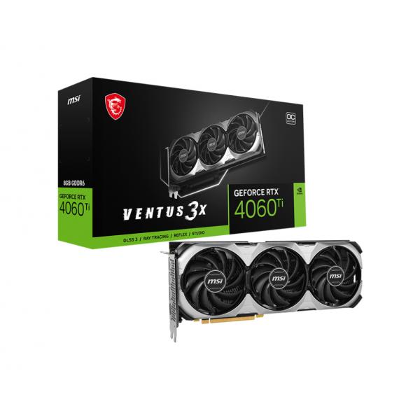 MSI VGA GEFORCE RTX 4060 TI, RTX 4060 TI VENTUS 3X E 8G OC, 8GB GDDR6, DP*3/HDMI, ATX, TRIPLE FAN, OC [RTX 4060 TI V3XE 8GO]