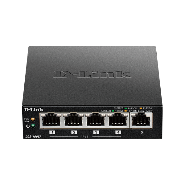 Conmutador de red D-Link DGS-1005P/E Gigabit Ethernet L2 no administrado (10/100/1000) Compatible con alimentación a través de Ethernet (PoE) Negro [DGS-1005P]