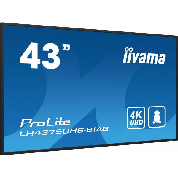 iiyama ProLite Pantalla plana de señalización digital 108 cm (42.5") LCD Wi-Fi 500 cd/m 4K Ultra HD Negro Procesador integrado Android 11 24/7 [LH4375UHS-B1AG] 