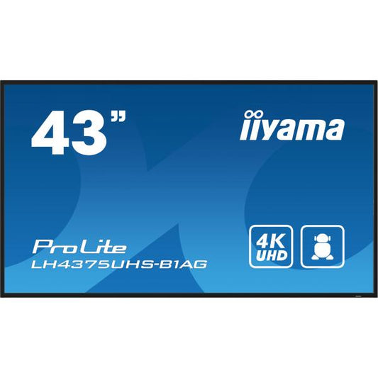 iiyama ProLite Pantalla plana de señalización digital 108 cm (42.5") LCD Wi-Fi 500 cd/m 4K Ultra HD Negro Procesador integrado Android 11 24/7 [LH4375UHS-B1AG] 