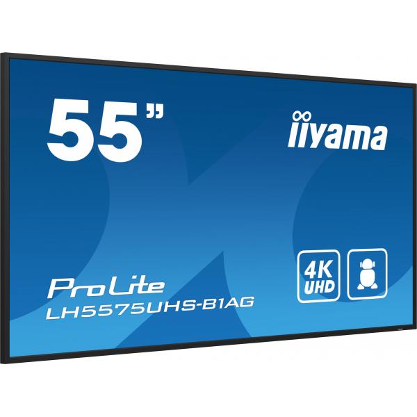 iiyama LH5575UHS-B1AG visualizzatore di messaggi Pannello piatto per segnaletica digitale 138,7 cm (54.6") LCD Wi-Fi 500 cd/m 4K Ultra HD Nero Processore integrato Android 11 24/7 [LH5575UHS-B1AG]