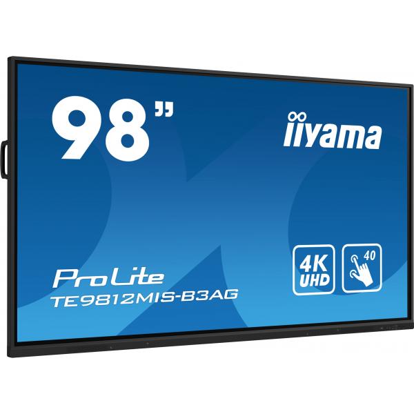 iiyama TE9812MIS-B3AG Visor de mensajes Diseño de quiosco 2,49 m (98") LCD Wi-Fi 400 cd/m 4K Ultra HD Pantalla táctil negra Procesador incorporado Android 11 24/7 [TE9812MIS-B3AG] 