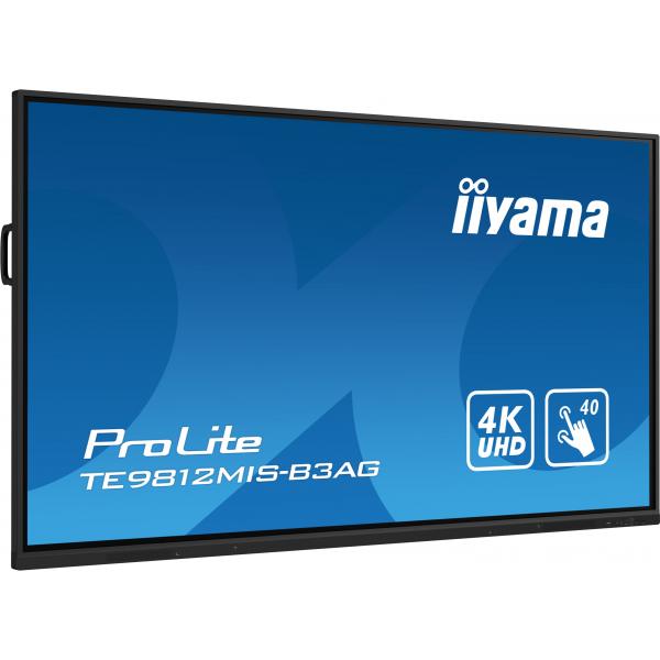 iiyama TE9812MIS-B3AG Visor de mensajes Diseño de quiosco 2,49 m (98") LCD Wi-Fi 400 cd/m 4K Ultra HD Pantalla táctil negra Procesador incorporado Android 11 24/7 [TE9812MIS-B3AG] 