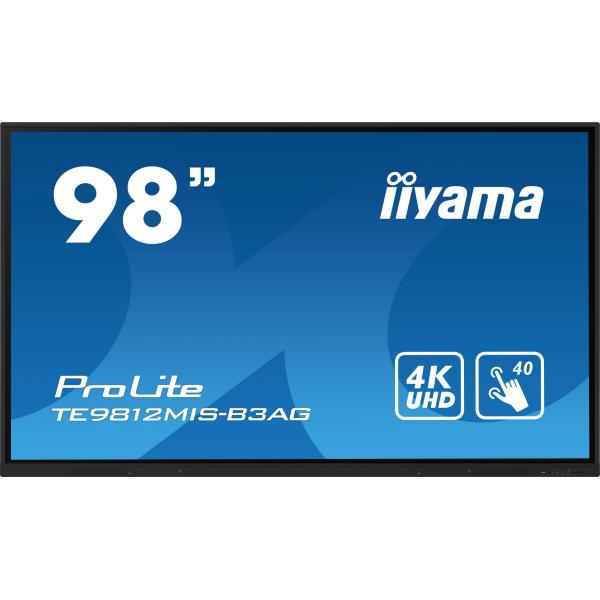 iiyama TE9812MIS-B3AG Visor de mensajes Diseño de quiosco 2,49 m (98") LCD Wi-Fi 400 cd/m 4K Ultra HD Pantalla táctil negra Procesador incorporado Android 11 24/7 [TE9812MIS-B3AG] 