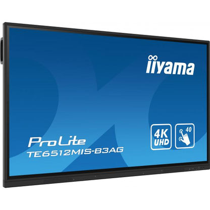 iiyama TE6512MIS-B3AG Visor de mensajes Diseño de quiosco 165,1 cm (65") LCD Wi-Fi 400 cd/m 4K Ultra HD Pantalla táctil negra Procesador incorporado Android 11 24/7 [TE6512MIS-B3AG] 