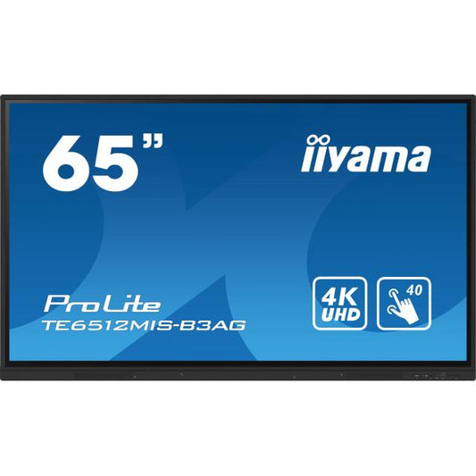 iiyama TE6512MIS-B3AG Visor de mensajes Diseño de quiosco 165,1 cm (65") LCD Wi-Fi 400 cd/m 4K Ultra HD Pantalla táctil negra Procesador incorporado Android 11 24/7 [TE6512MIS-B3AG] 