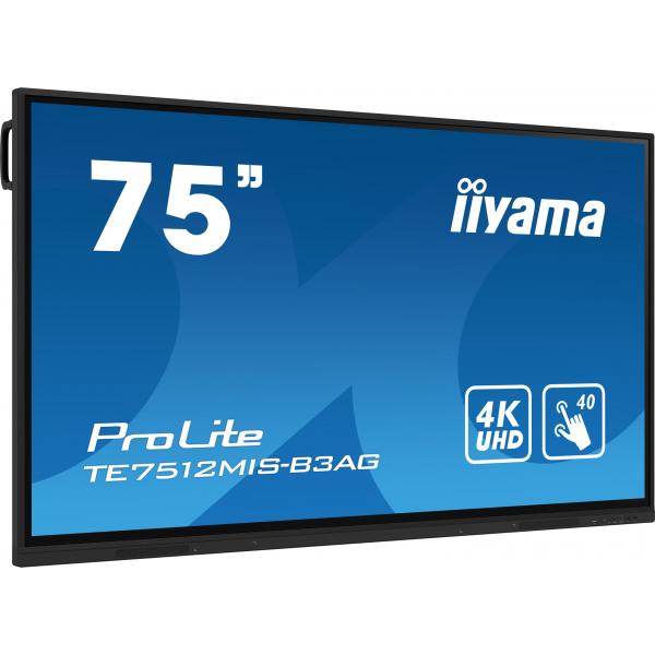 iiyama TE7512MIS-B3AG visualizzatore di messaggi Design chiosco 190,5 cm (75") LCD Wi-Fi 400 cd/m 4K Ultra HD Nero Touch screen Processore integrato Android 11 24/7 [TE7512MIS-B3AG]