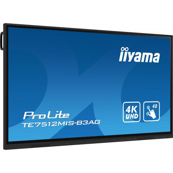 iiyama TE7512MIS-B3AG visualizzatore di messaggi Design chiosco 190,5 cm (75") LCD Wi-Fi 400 cd/m 4K Ultra HD Nero Touch screen Processore integrato Android 11 24/7 [TE7512MIS-B3AG]