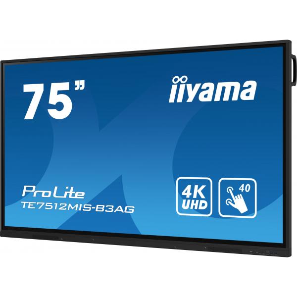 iiyama TE7512MIS-B3AG visualizzatore di messaggi Design chiosco 190,5 cm (75") LCD Wi-Fi 400 cd/m 4K Ultra HD Nero Touch screen Processore integrato Android 11 24/7 [TE7512MIS-B3AG]