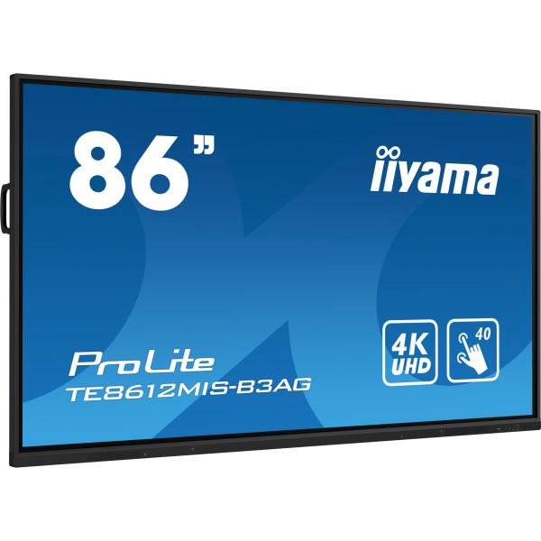 iiyama TE8612MIS-B3AG Visor de mensajes Diseño de quiosco 2,18 m (86") LCD Wi-Fi 400 cd/m 4K Ultra HD Pantalla táctil negra Procesador integrado Android 11 24/7 [TE8612MIS-B3AG] 